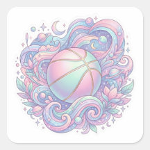 Pegatina estética de baloncesto espacial pastel