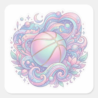 Cuadrada Pegatina estética de baloncesto espacial pastel