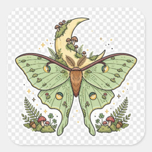 Cuadrada Pegatina estética Goblincore de la polilla Luna ba