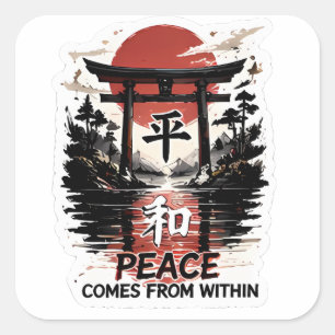 Cuadrada Pegatina estética japonesa de paz interior