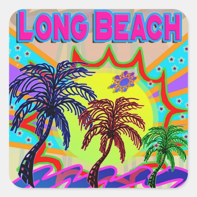 Cuadrada Pegatina eterno de Long Beach (Anverso)