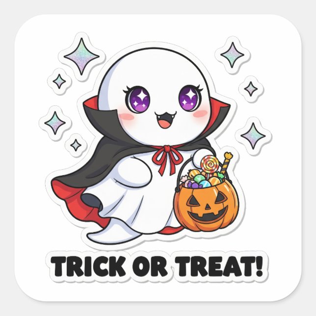 Cuadrada Pegatina fantasma Kawaii - Fantasma de Halloween c (Anverso)
