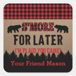 Cuadrada Pegatina Favor S'more de Buffalo Plaid Lumberjack