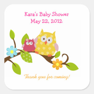 Cuadrada Pegatina favorito de Happy Tree Owls Woodland SQUA
