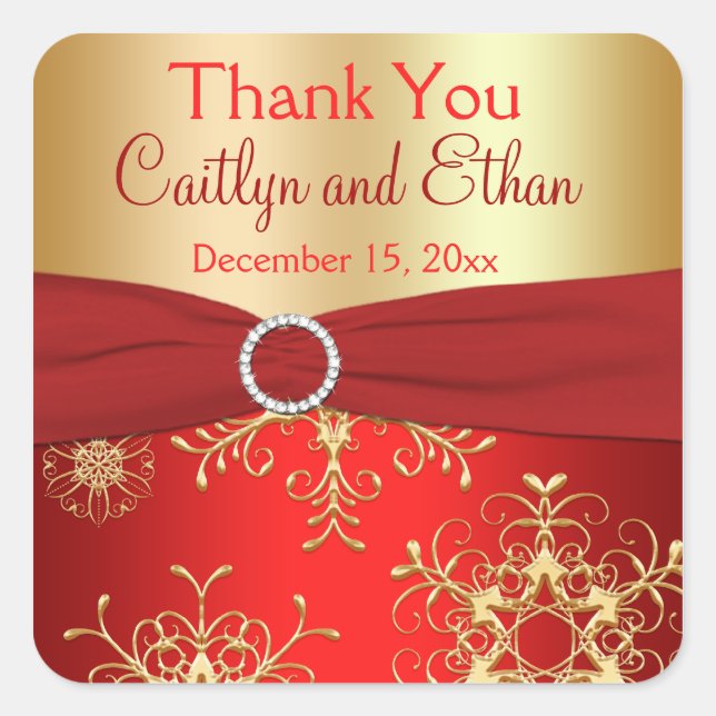 Cuadrada Pegatina favorito de la boda de los copos de nieve (Anverso)