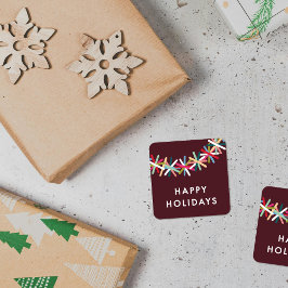 Cuadrada Pegatina Felices Fiestas Guirnalda de Purpurina Co