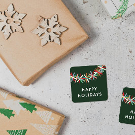 Cuadrada Pegatina Felices Fiestas Guirnalda de Purpurina Co