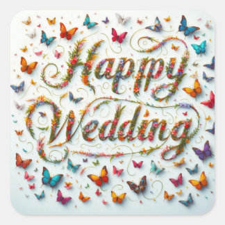 Cuadrada Pegatina feliz Boda