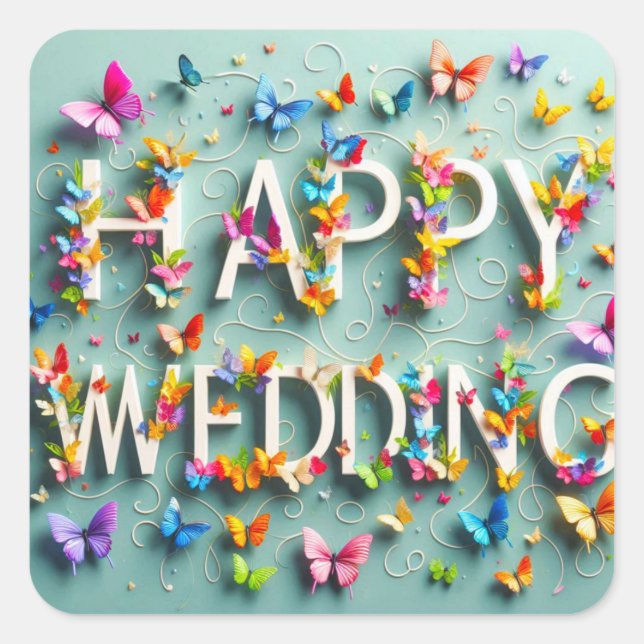 Cuadrada Pegatina feliz Boda (Anverso)
