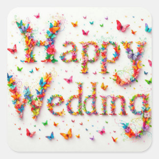 Cuadrada Pegatina feliz Boda