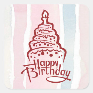 Cuadrada Pegatina Feliz Cumpleaños
