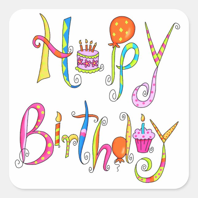 Cuadrada Pegatina Feliz Cumpleaños (Anverso)