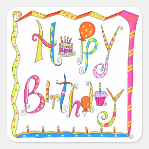 Cuadrada Pegatina Feliz Cumpleaños