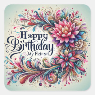 Cuadrada Pegatina Feliz Cumpleaños