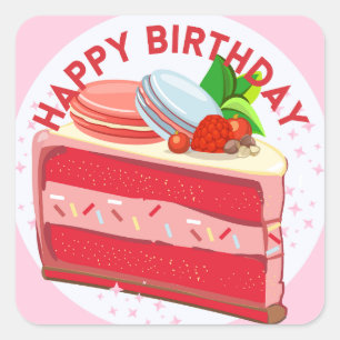 Cuadrada Pegatina Feliz Cumpleaños Cake