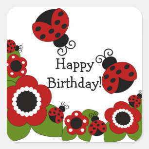 Cuadrada Pegatina feliz cumpleaños de Ladybug Square