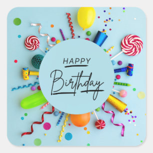 Cuadrada Pegatina feliz cumpleaños de sorpresa de diversión