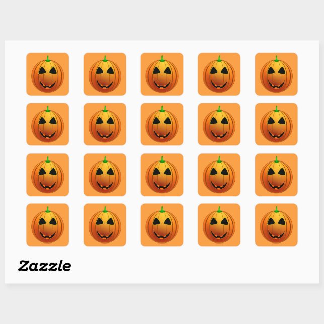 Cuadrada Pegatina feliz de Jack o' Lantern Halloween (Hoja)