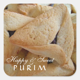Cuadrada Pegatina feliz de Purim