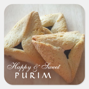 Cuadrada Pegatina feliz de Purim