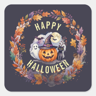 Cuadrada Pegatina Feliz Halloween