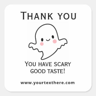 Cuadrada Pegatina Feliz Halloween - Fantasma Kawaii Adorabl