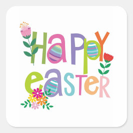 Cuadrada Pegatina Feliz Pascua