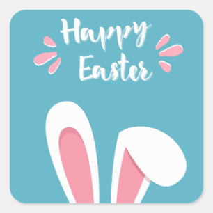 Cuadrada Pegatina feliz pascuas con orejas