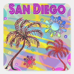 Cuadrada Pegatina Feliz y Esperanza de San Diego