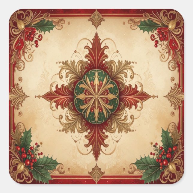 Cuadrada Pegatina festiva decorativa roja (Anverso)
