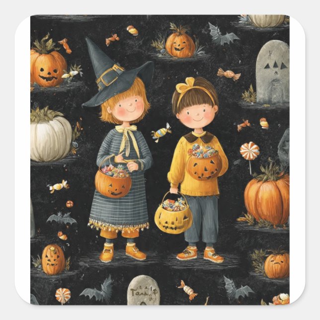 Cuadrada Pegatina fiesta de Halloween  (Anverso)