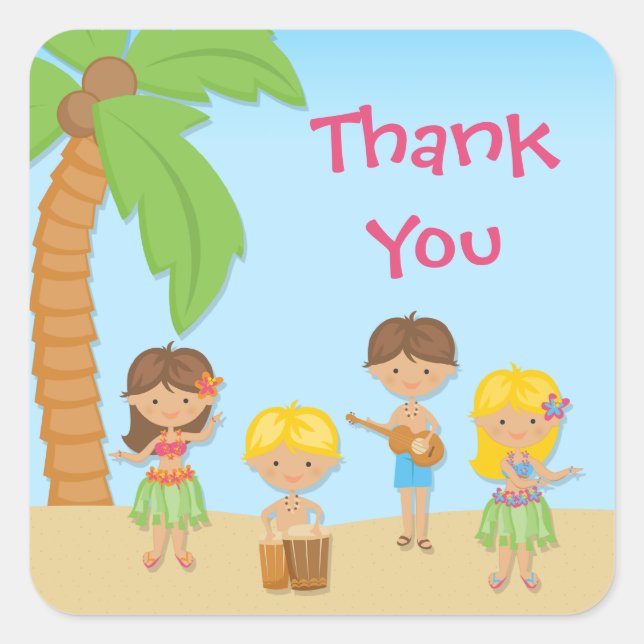 Cuadrada Pegatina Fiesta de Luau (Anverso)