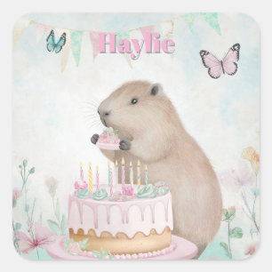 Cuadrada Pegatina Fiesta de niños de Capybara Cakefest - Pe