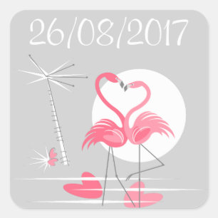 Cuadrada Pegatina Flamingo Love Date