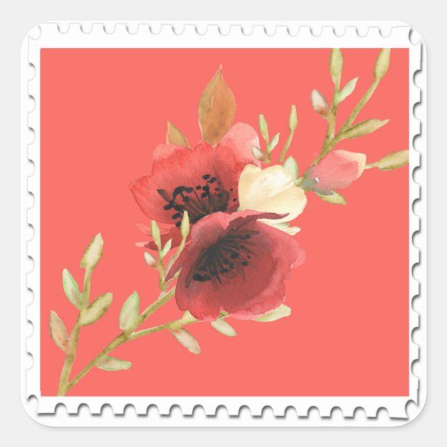 Cuadrada Pegatina floral acuarela (Anverso)