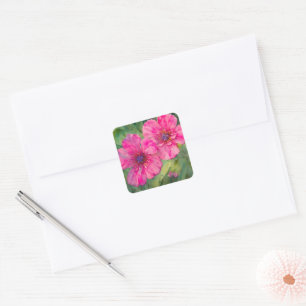 Cuadrada Pegatina floral artística de flores rosadas bonito