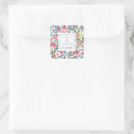 Cuadrada Pegatina floral bohemio acuarela