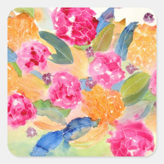 Cuadrada pegatina floral de acuarela