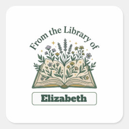 Cuadrada Pegatina floral de biblioteca personalizada con no