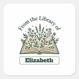 Cuadrada Pegatina floral de biblioteca personalizada con no