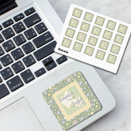 Cuadrada Pegatina floral de corazón agradecido y vida alegr