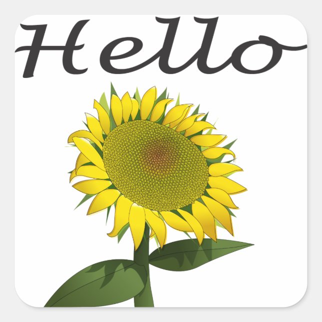 Cuadrada Pegatina Floral de girasol amarillo Hola / Hola /  (Anverso)