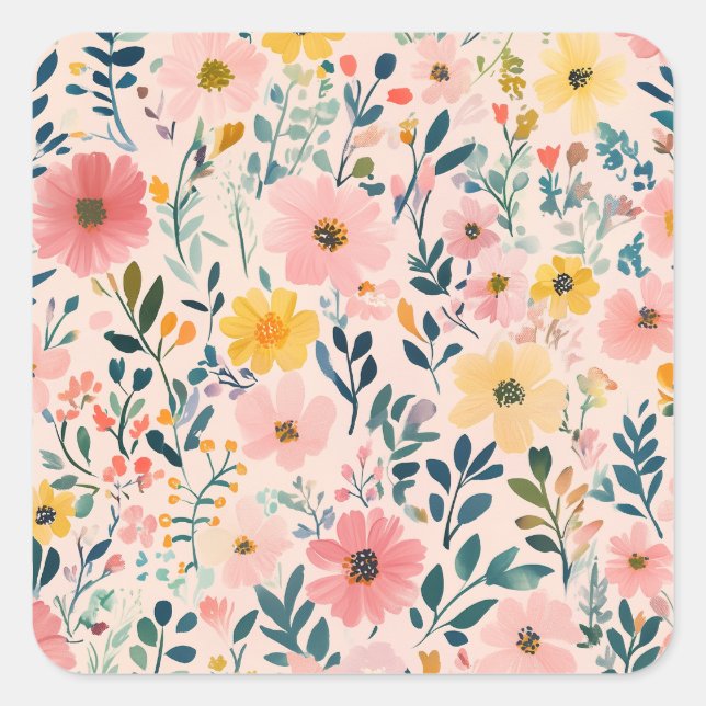 Cuadrada Pegatina floral estético para correo de embalaje (Anverso)