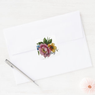 Cuadrada Pegatina floral inspirada en porcelana