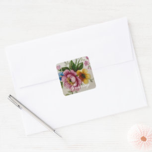 Cuadrada Pegatina floral inspirado en la porcelana