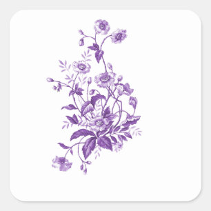 Cuadrada pegatina floral púrpura