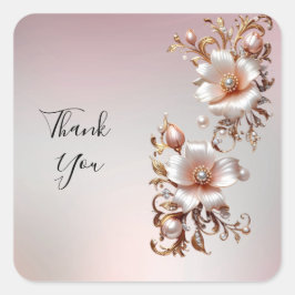 Cuadrada Pegatina floral rosa decorativa