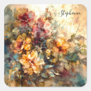 Cuadrada Pegatina floral vibrante personalizada