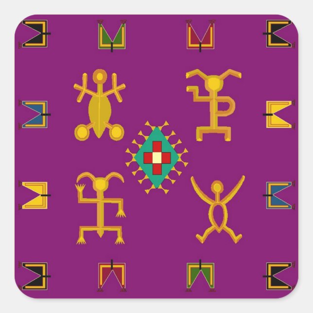 Cuadrada Pegatina folkart morado estilo ciruela egipcio nat (Anverso)