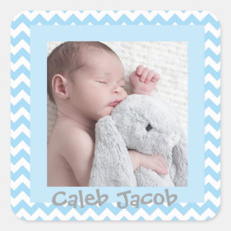 Cuadrada Pegatina fotográfico de niños rayado de la chevron